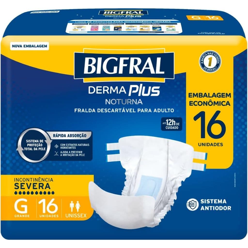 Fralda Bigfral Derma Plus Noturno G - 16 unidades