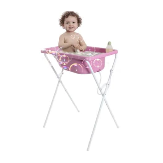 Banheira Com Suporte Bebê Infantil Baby Rosa Resistente 34l