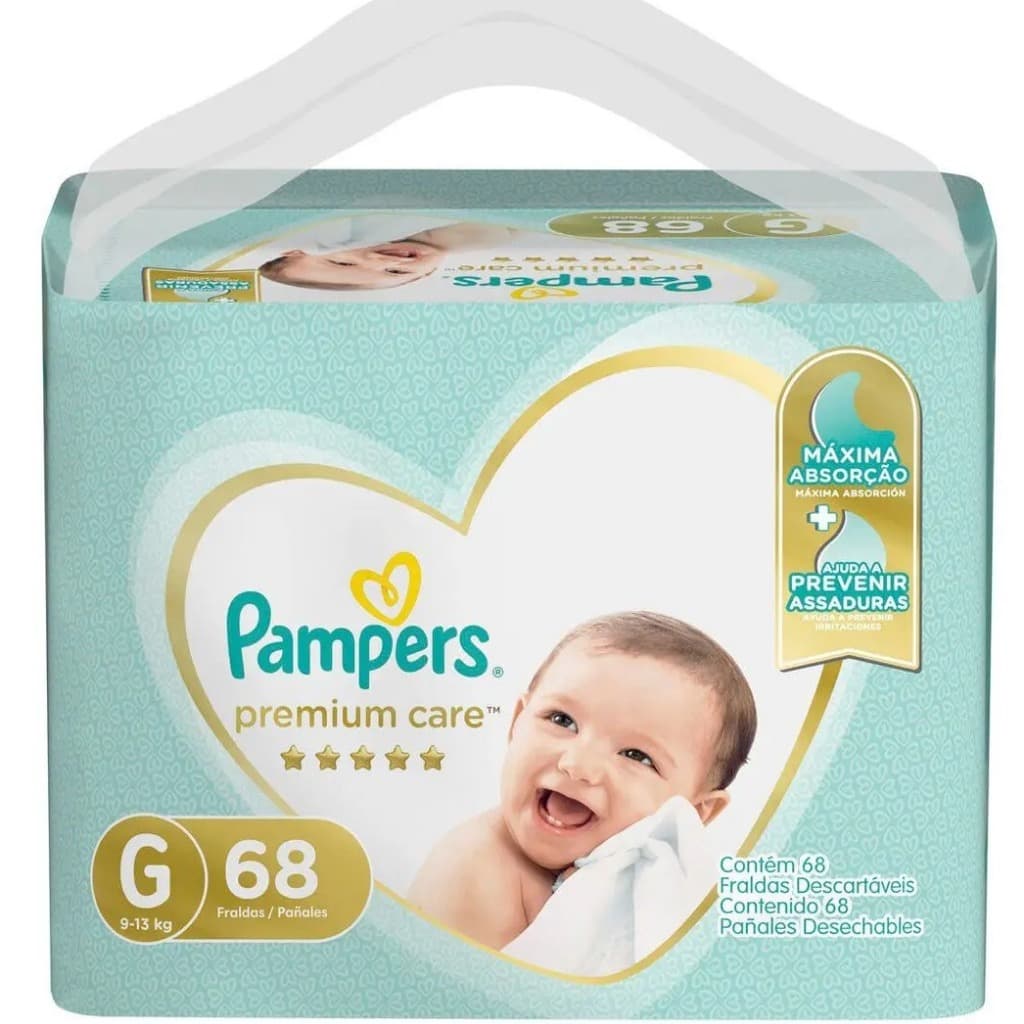 Fralda Pampers Premium Care G - 9 a 13kg 68 Unidades
