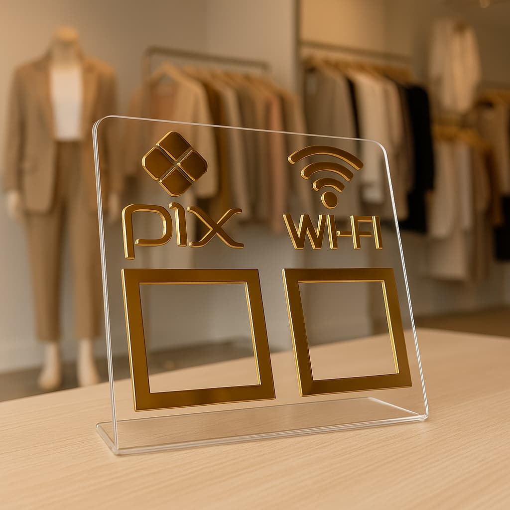 Placa Pix Display Mesa Balcão Pagamento QrCode Pix e Wi-Fi Premium Premium