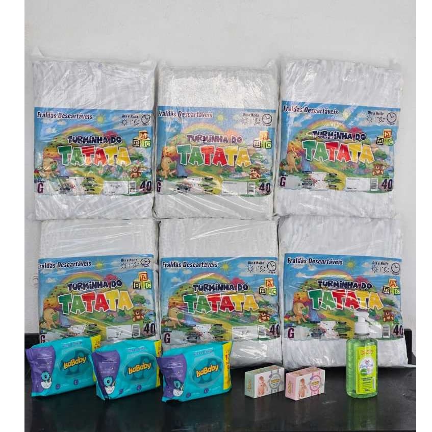 6 Pacotões Fraldas Infantil Turminha + 300 un Toalhas Umedecidas Isababy + 2 un Sabonetes Barra baby + Sabonete Liquido