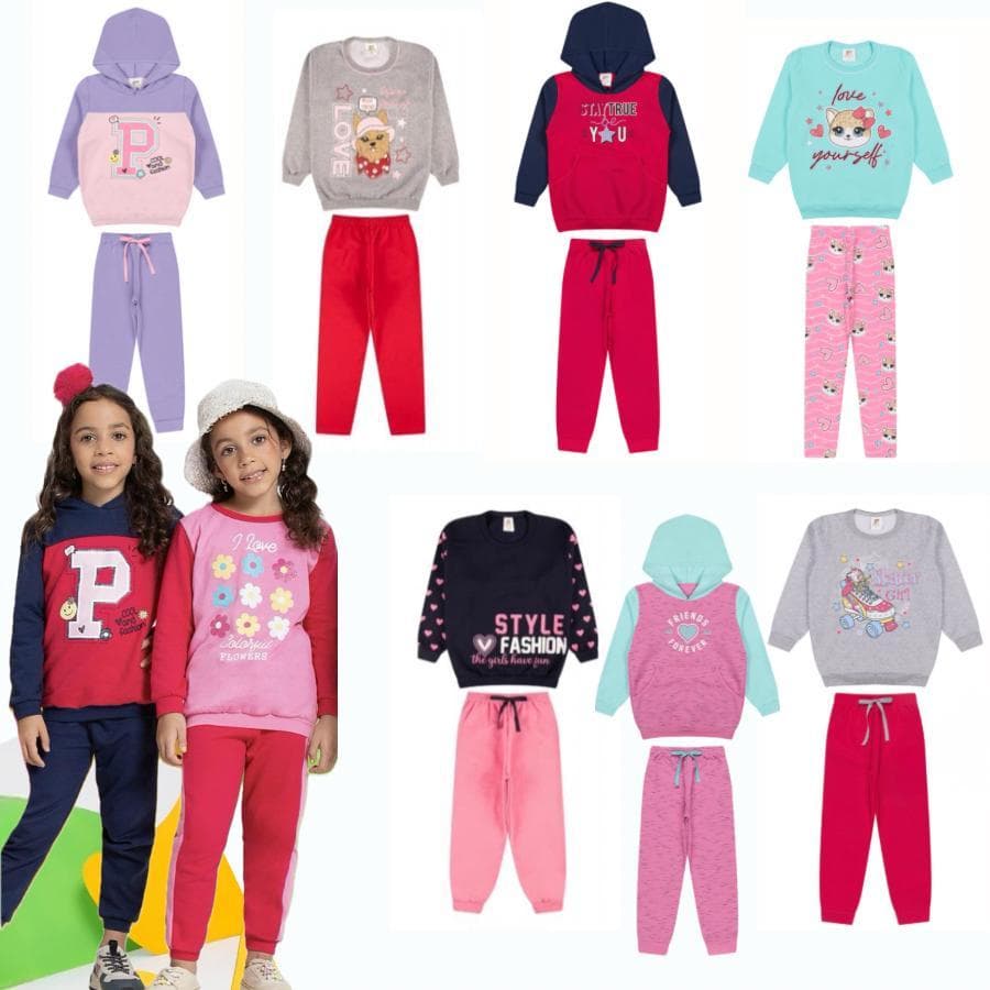 Kit 10 Peças - 5 Conjuntos Infantil de Moletom Menina / Conjunto Feminino Inverno