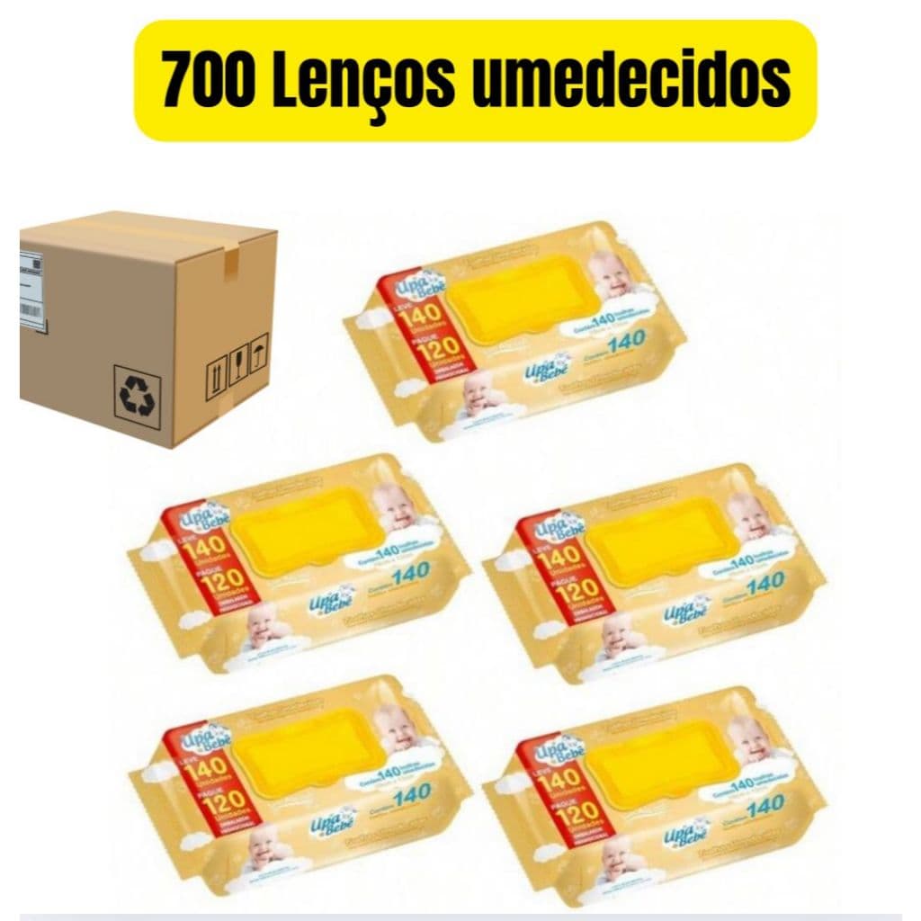 Kit 700 lenços/Toalhas umedecidas Upa bebe caixa com 5pacotes 140 und cada