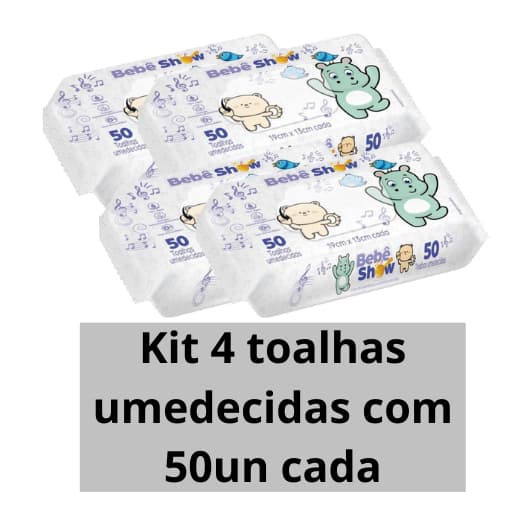 Kit 4 Lenços Umedecidos Bebê Show 50 Unid – Para Bebês, Maquiagem e Skincare