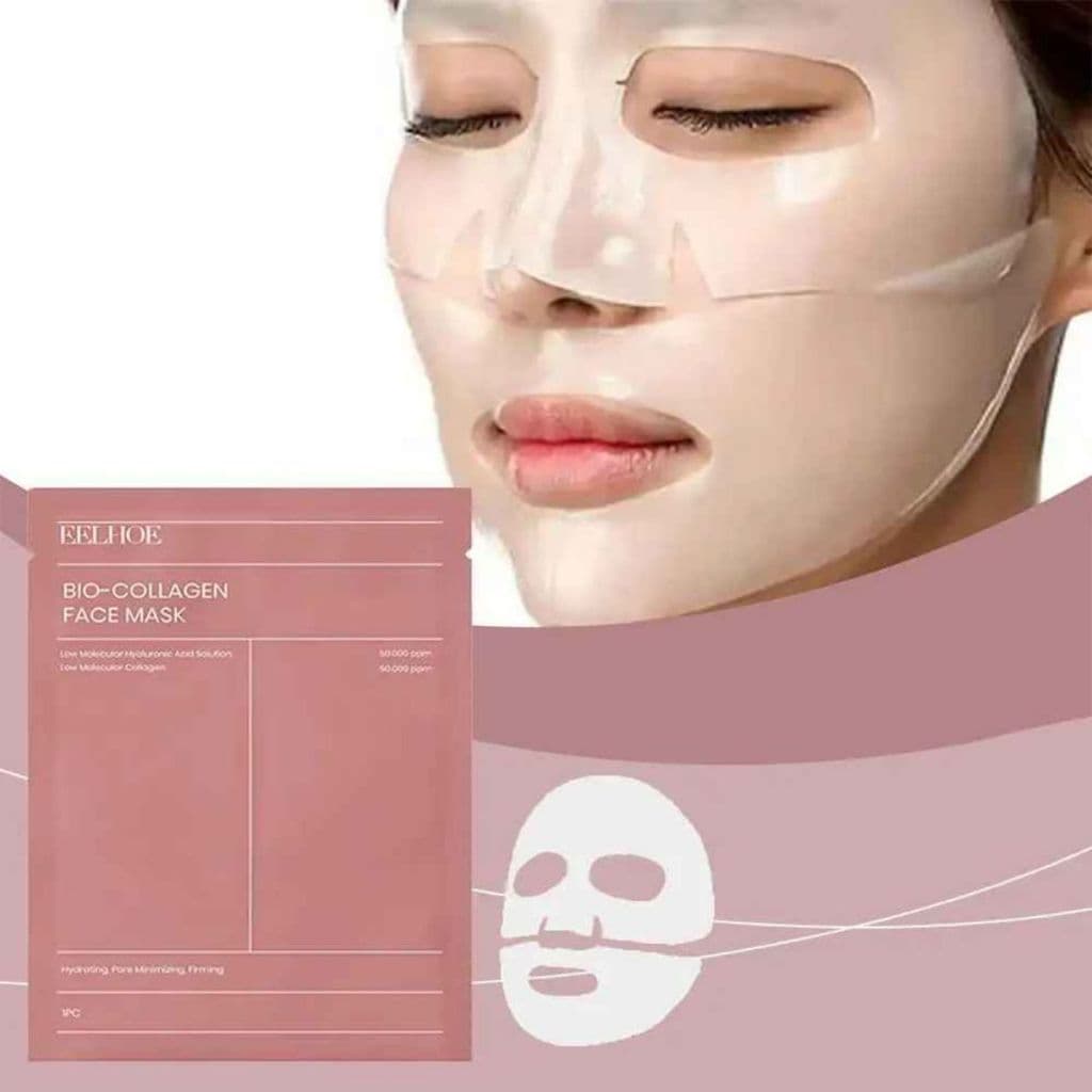 Máscara Facial Bio-Colágeno Hidratação Profunda Firmeza Anti-idade Ácido Hialurônico Poros Pele Ruga