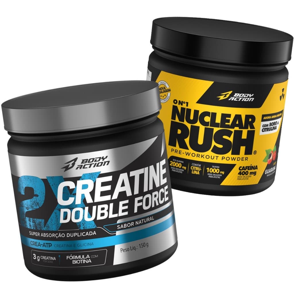 Creatina Double Force 150g + Pré Treino Nuclear Rush 100g - Bodyaction