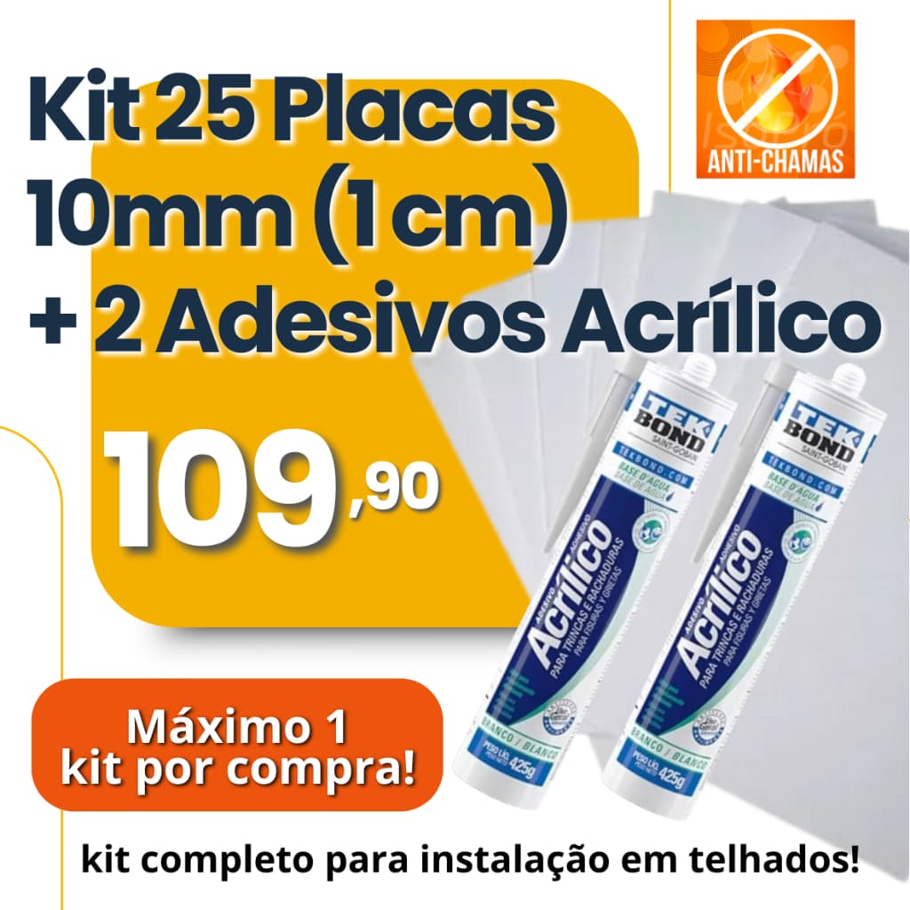 KIT 25 PLACAS EPS 10MM + 2 TUBOS COLA ACRÍLICA TEKBOND - KIT COMPLETO PARA INSTALAÇÃO