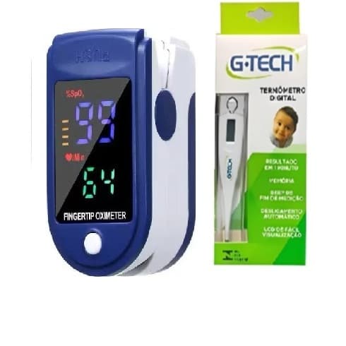 Oxímetro de Pulso Digital Medidor de Saturação Oxigênio no Sangue Batimentos + termômetro cliníco digital g tech top