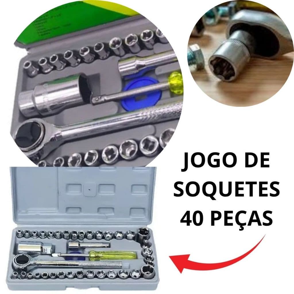 Chave Soquete Catraca Jogo Catraca Pito Reversível 40 Peças.