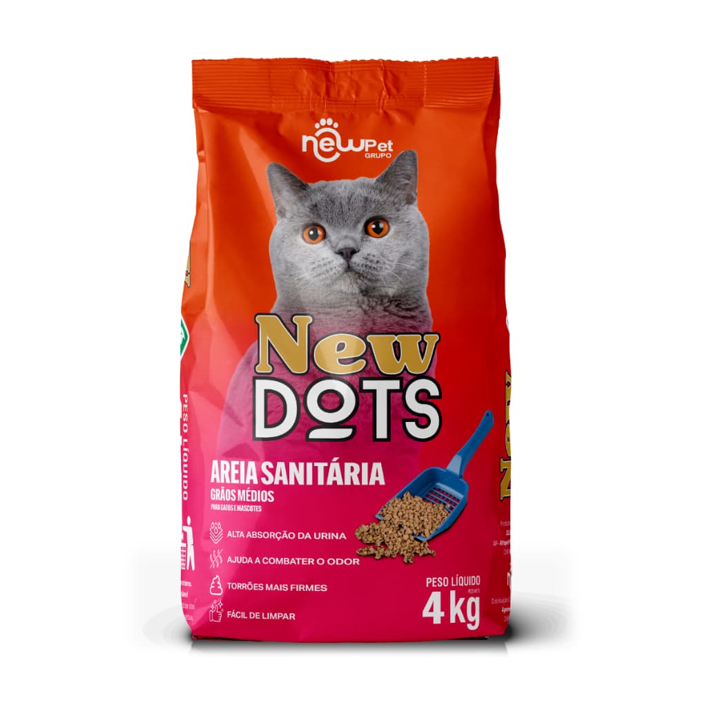 Areia Higiênica para Gato New Dots 4kg Argila Granulada Areia Sanitária