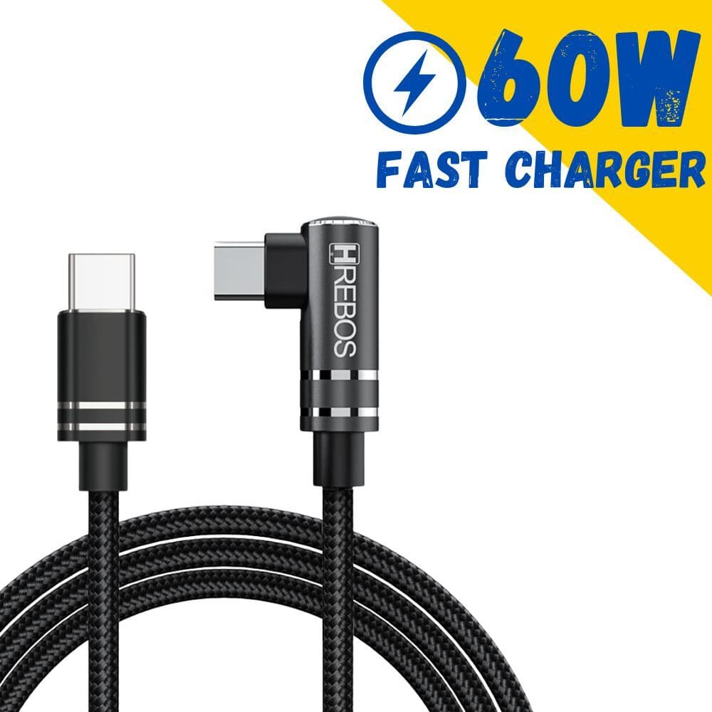 Hrebos Cabo Tipo C Para Cabo USB-C Gamer PD 60W  5A De Carregamento Rápido Celular Para iPad Xiaomi iPhone16 15 MacBook