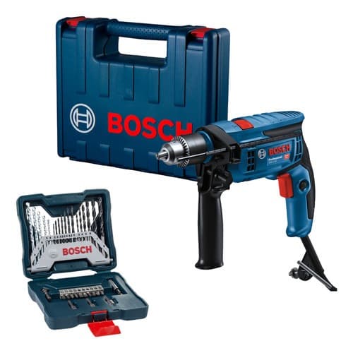 Furadeira Impacto Parafusadeira Bosch GSB 13 RE 750w 220v + Brocas e Bits X-Line 33 PCs + Maleta