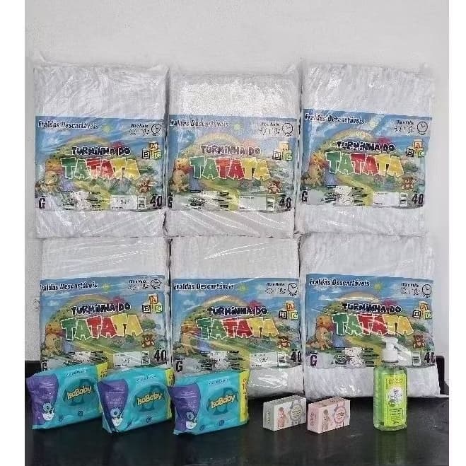 6 Pacotões Fraldas Infantil Qualquer Tamanho  + 300 un Toalhas Umedecidas Isababy  + Sabonete Líquido Baby