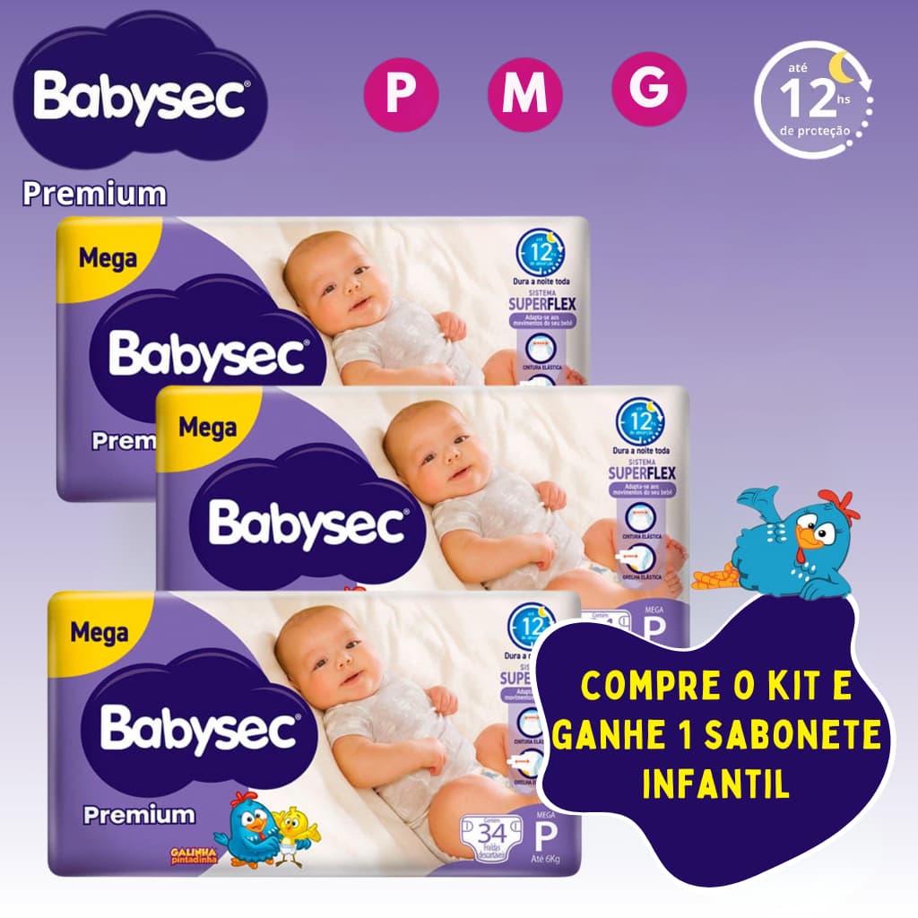 3 Pacote Fralda Descartavel Infantil Babysec Premium