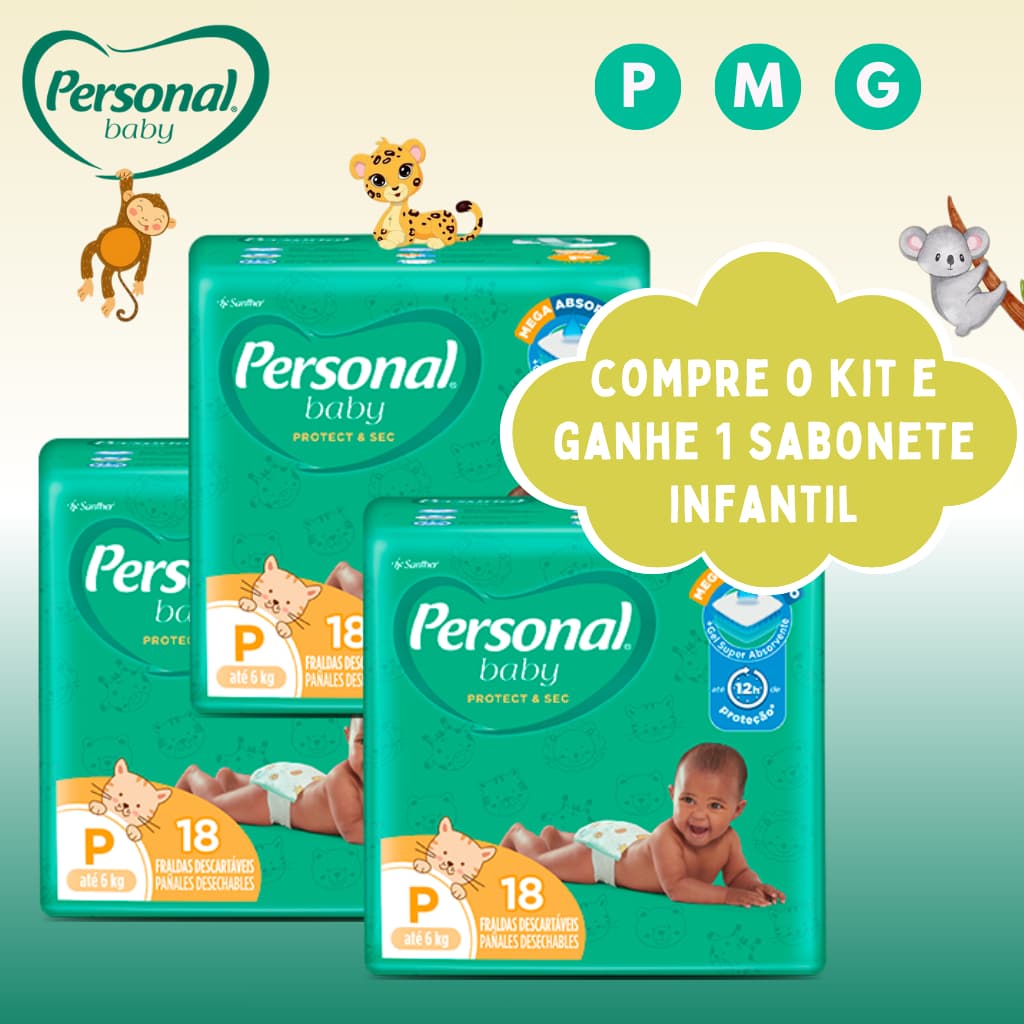 Kit 3 Pacotes de Fralda Infantil Descartável Personal Baby Jumbinho