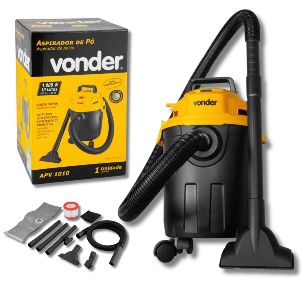 Aspirador de Pó e Água + Líquidos 10 Litros 1.000W Muito Potente 127v Ou 220v - APV 1010 Vonder