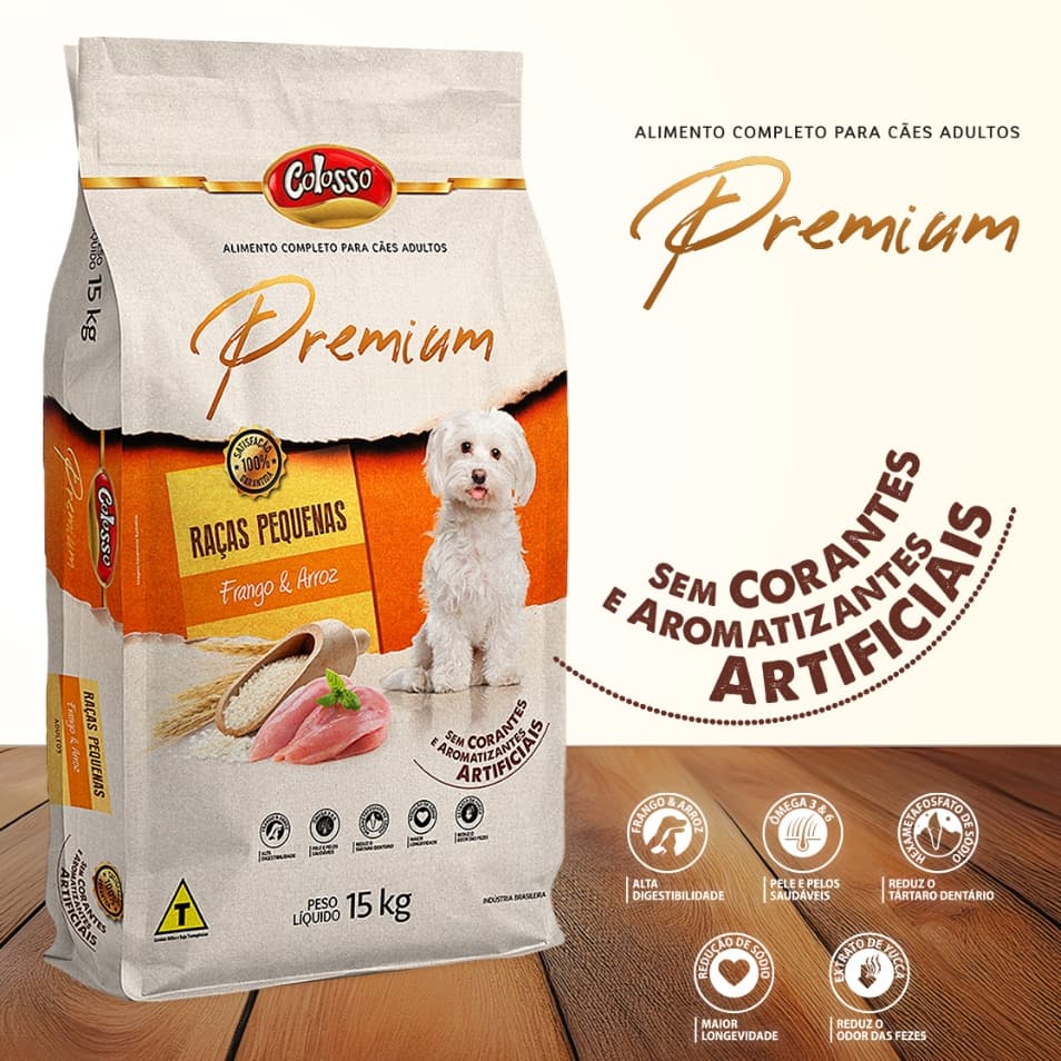 Ração Para Cachorro Raças Pequenas Racao Colosso Caes Premium Frango Arroz 15kg