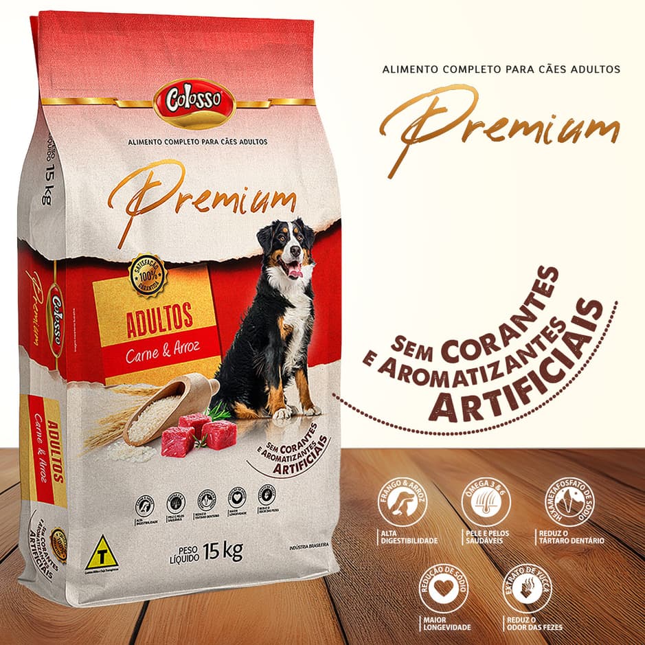 Ração Premium Para Cachorro Adulto Racao Colosso Caes Carne Arroz 15kg
