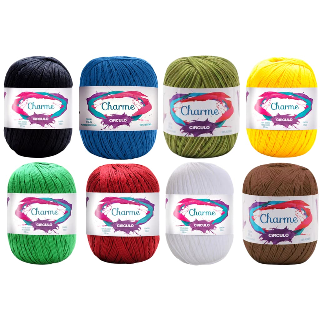 Kit 8 Linhas Charme 396 Metros Circulo Fio Macio Uniforme Crochê Artesanato Tricô Amigurumi Rendas