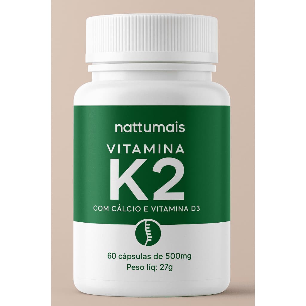 Vitamina K2 Mk7 Cálcio + vitamina D3 - 60 Capsulas Menaquinona-7 Nattumais