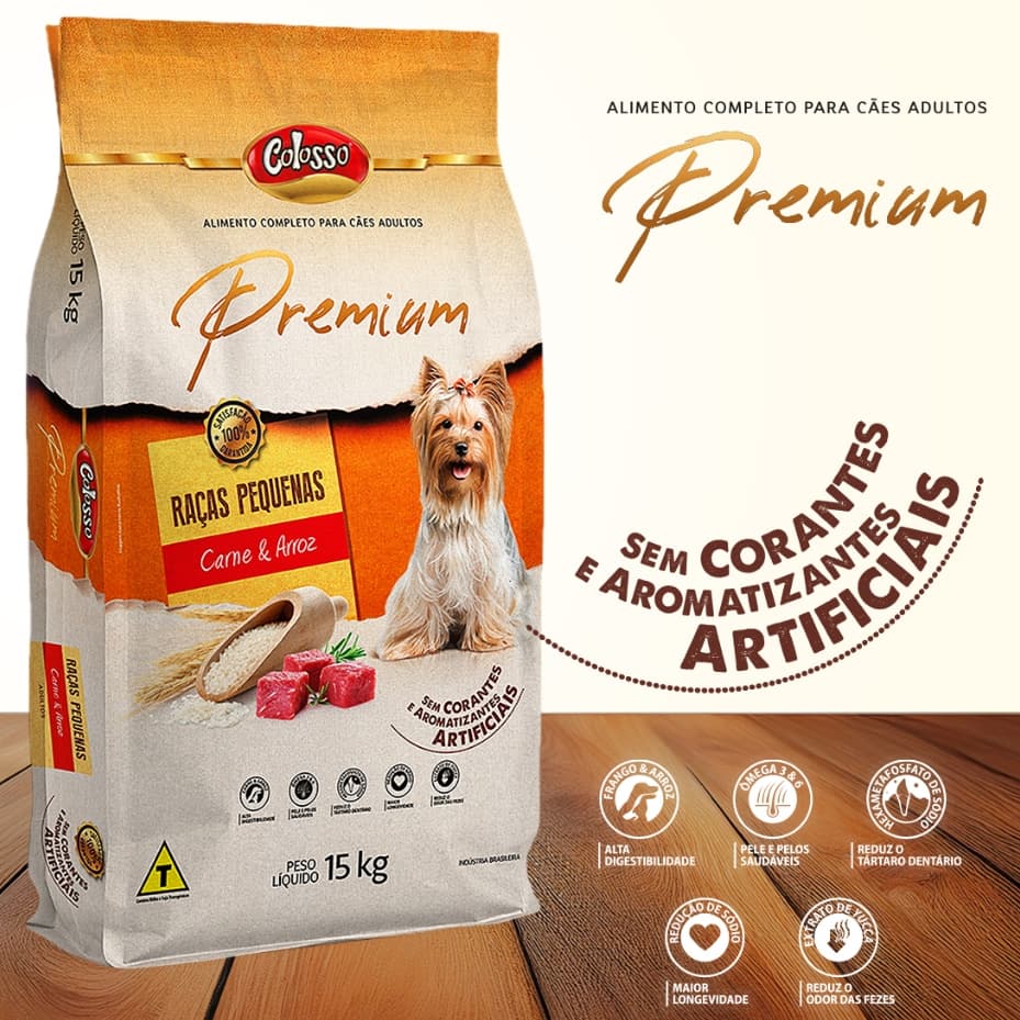 Ração Para Cachorro Raças Pequenas Raçao Caes Colosso Premium Carne Arroz 15kg