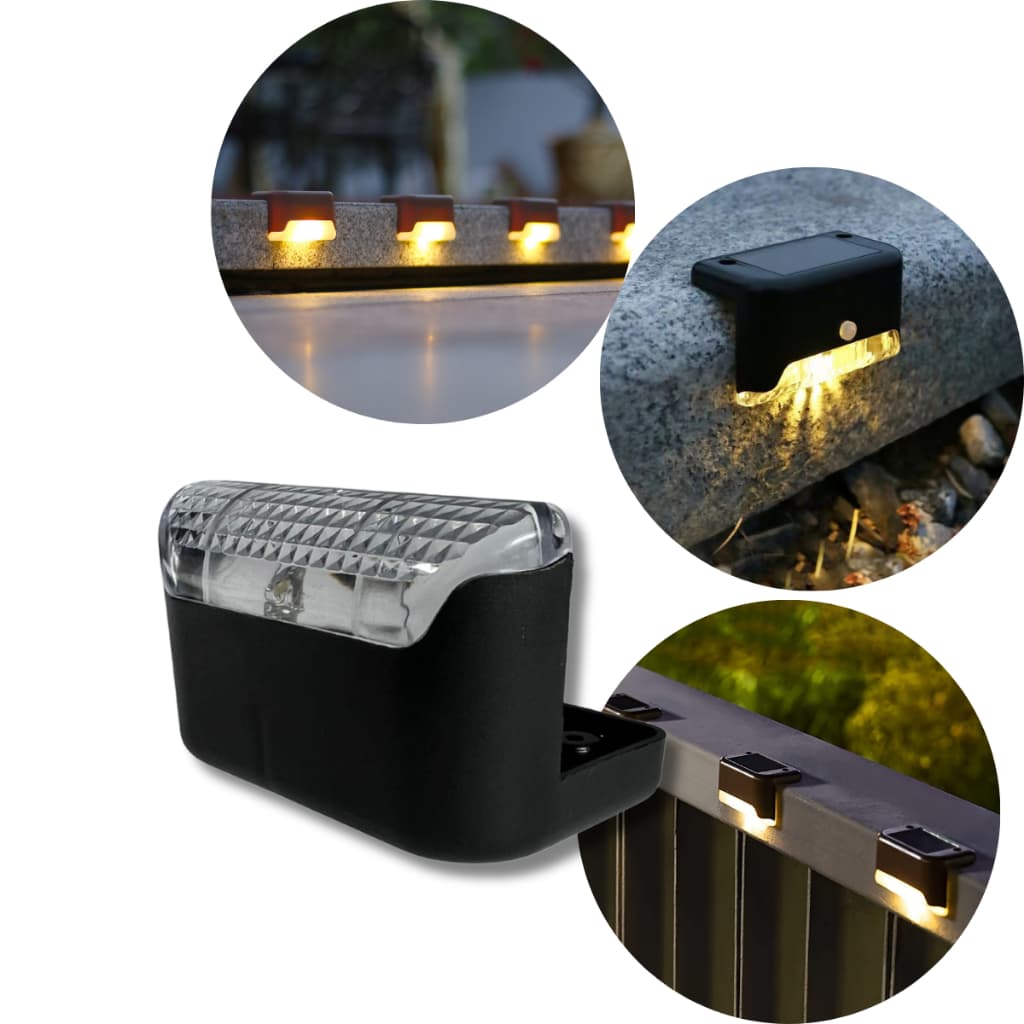 Kits Luminária Led Arandela Solar Escada IP65 Preto Sobrepor Externo Branco Quente 4UN 8UN 12UN ALTO