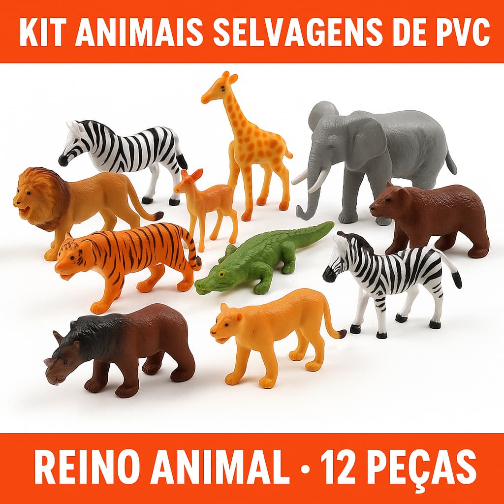Kit Animais Selvagens de PVC com 10 Peças – Reino Animal Brinquedo Educativo Infantil