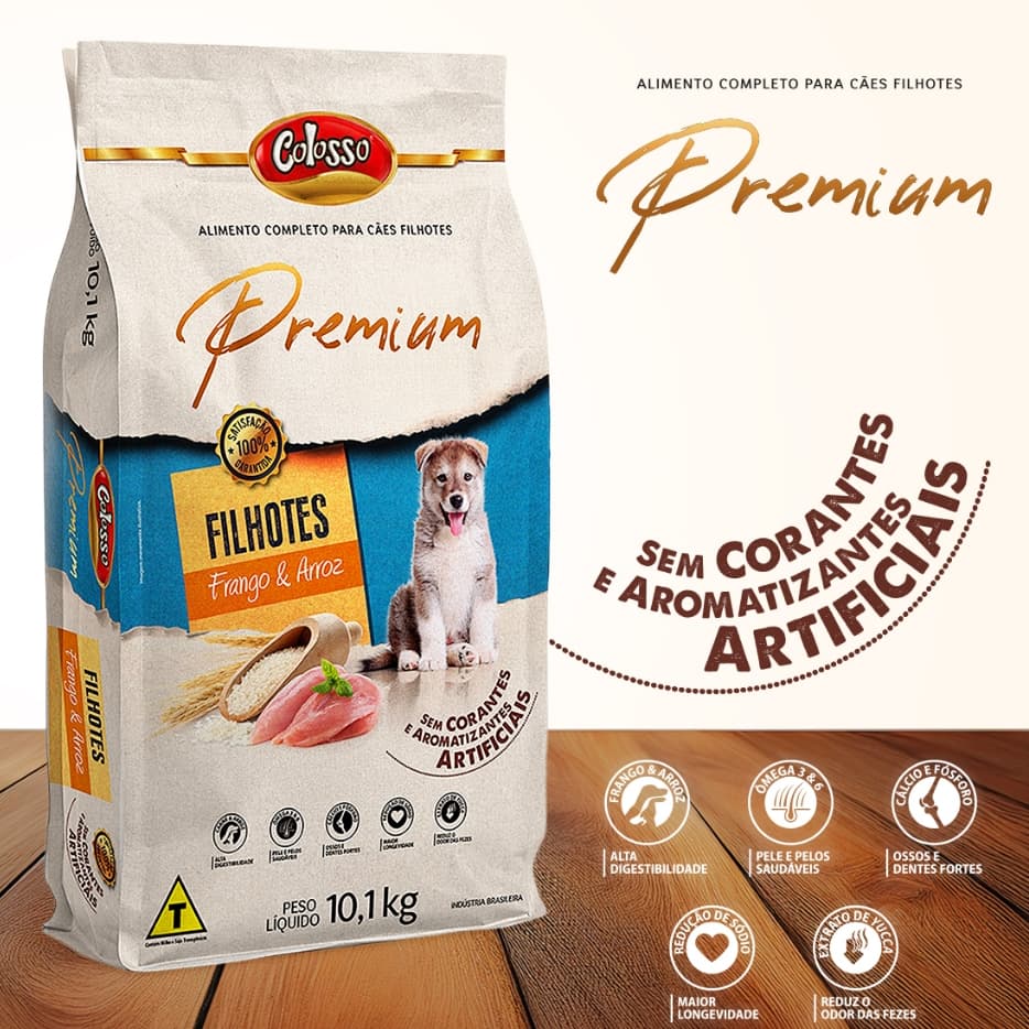 Ração Para Cachorro Filhote Colosso Racao Cães Premium Frango Arroz 10,1kg