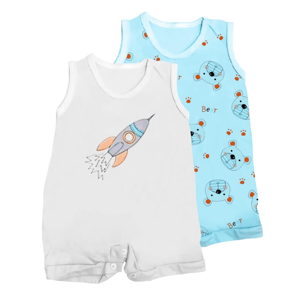 Kit 2 Peças Macaquinho Bebê Regata Estampado Enxoval Verão