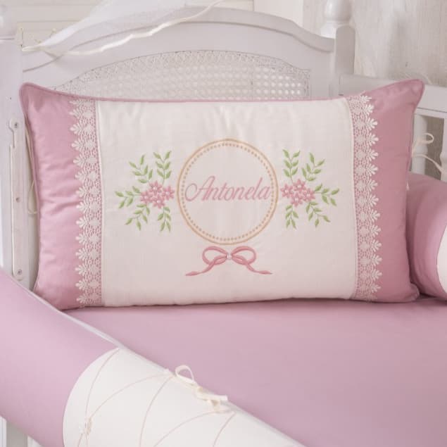 KIT PARA BERÇO BEBÊ - 416 PALHA COM ROSÊ - PERSONALIZO COM O NOME DO SEU BEBÊ - COM SAIA PALHA