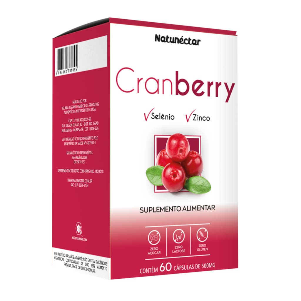 Cranberry + Selênio + Zinco 500mg - 60 Cápsulas - Natunéctar