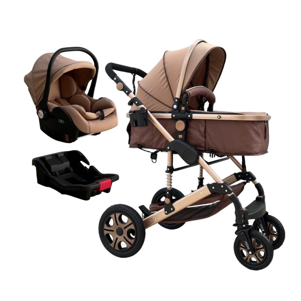 Carrinho de Bebê Europeu 3 em 1 Pluma Kids Kit Completo Moises + Bebe Conforto + Base Veicular