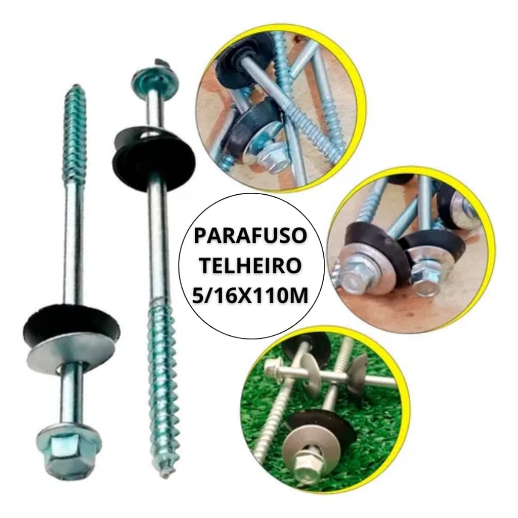 Parafusos Telha  kits 100/50/25 Pçs Telheiro Completo 5/16 X 110mm Com Vedação Brasilit