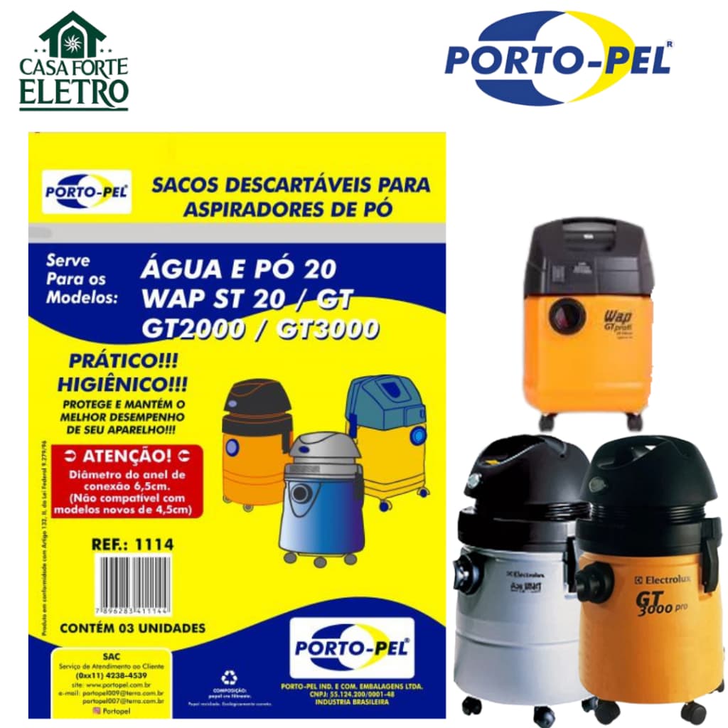 Kit 3 Sacos de Papel Aspirador Electrolux WAP GT Turbo A20 Smart A20 GT2000 GT3000 | Alta Qualidade