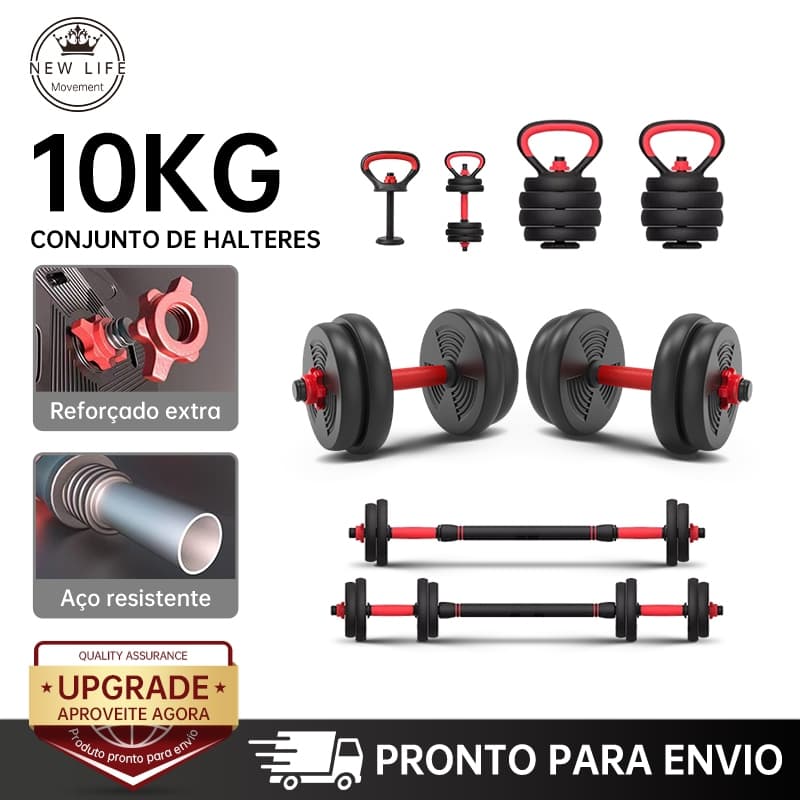 Kit Halteres Barra Kettlebell 6 em 1 Peso Musculação treino em casa 10kg