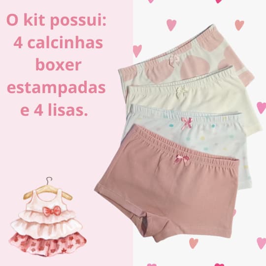Kit 8 Calcinha Segurança Infantil Menina Feminina Boxer Box Shorts Shortinho Roupa Intima Fralda