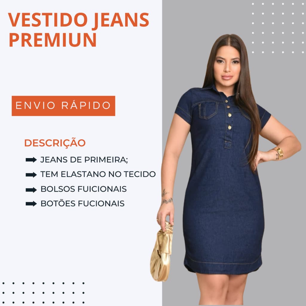 vestido feminino soltinho casual, vestido polo tradicional jeans