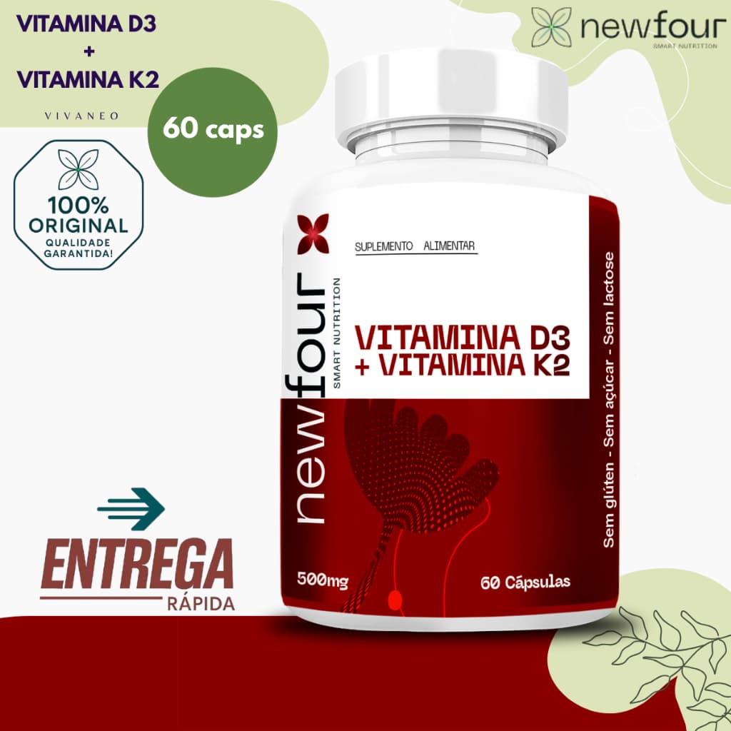K2+D3 Vitamina K2 + Vitamina D3 60 Cápsulas 500mg - New Four