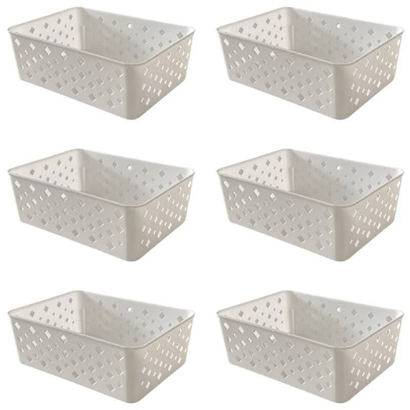 Kit Cestos Organizador P Branco Empilhável Multiuso Cozinha Armário Gaveta 19,2x13,8x6,5