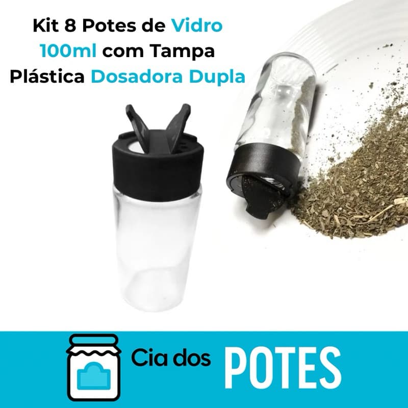 Kit 8 Potes de Vidro para Temperos com Tampa Dosadora Dupla | Ideal para Armazenar Ervas, Condimentos e Temperos Secos