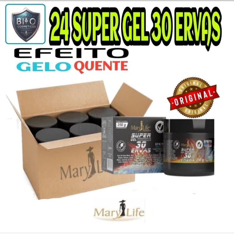 Kit 24 Super Gel 30 Ervas Termo Ativo 250g Efeito Gelo Quente Pote - Mary Life