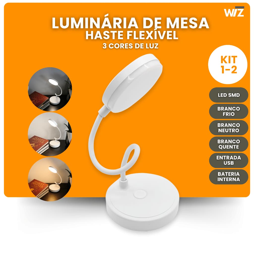 Luminária de Mesa Touch Compacta Leds Leitura Estudo LM1101
