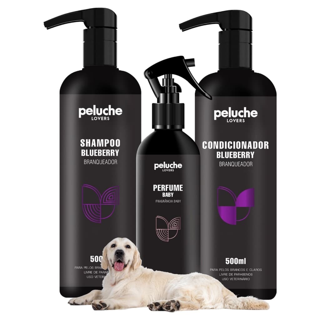 Shampoo Branqueador Condicionador Perfume Baby Peluche Pelos Claros Kit Banho Pet para Cães