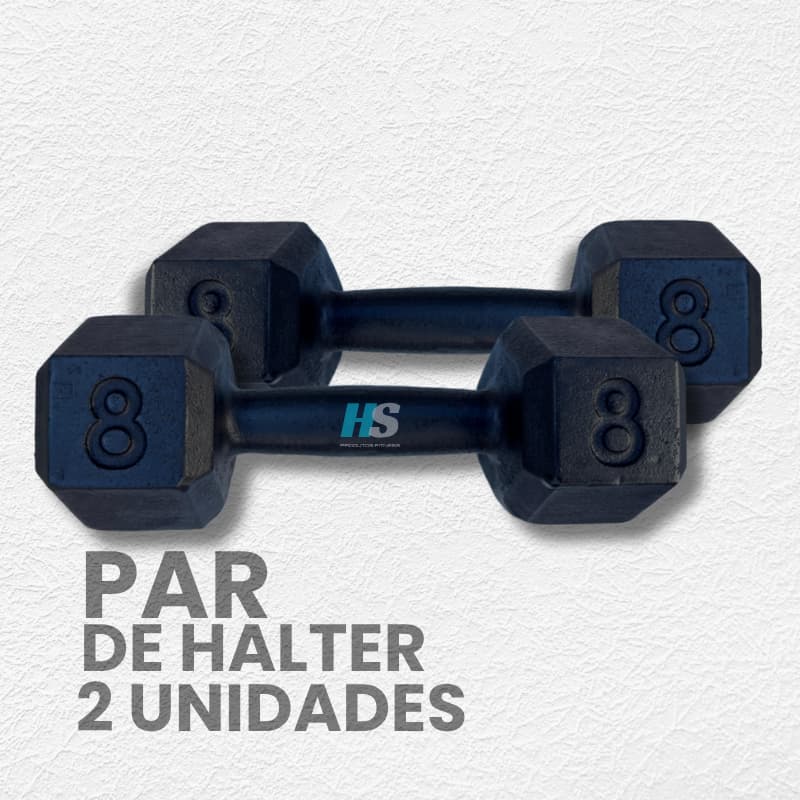 Par de Halter Sextavado 8kg Pintado- peso de academia 8kg- 2 unid