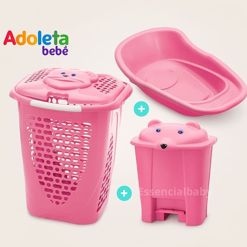 Kit higiene Infantil Banheira, Lixeira e Cesto de Roupa