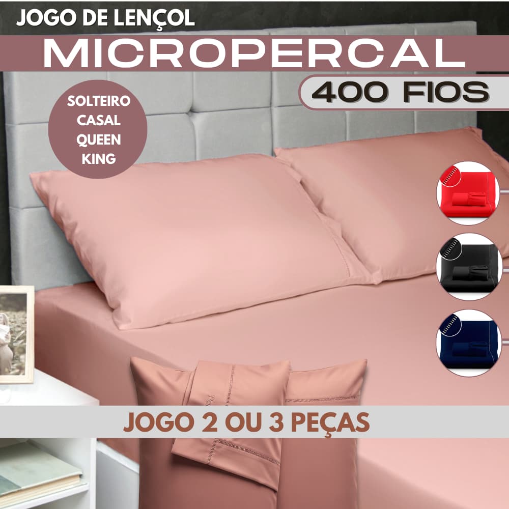 Jogo de Lençol Micropercal 400 Fios Ponto Palito - Solteiro / Casal Padrão / Queen / King