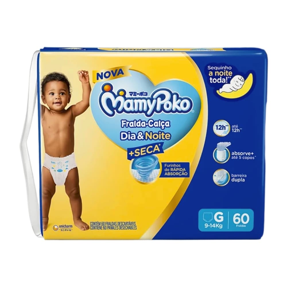 Fralda-Calça Mamypoko Dia&Noite Roupinha G 60 Fraldas