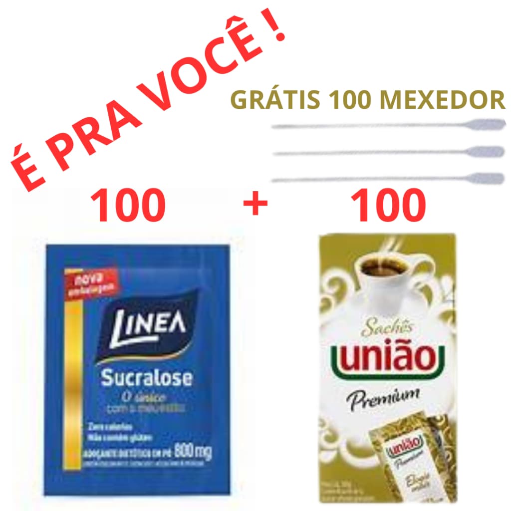 Adoçante Sachê Línea c/ 100  Sachês   + 100 mexedores + 100 Sachês Açúcar União (KIT).