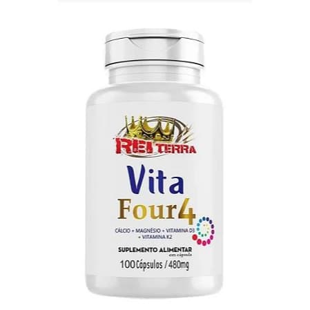 Vita Four 4  Suplemento (Cálcio, Magnésio, Vitamina D3 e Vitamina K2) 500 mg 100 caps - Rei Terra