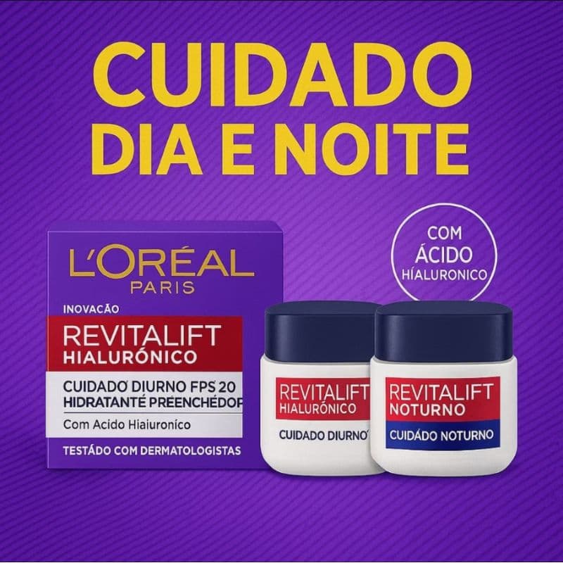 Kit Creme Facial Anti-idade Loreal Paris Revitalift Hialurônico Noturno + Diurno Fps 20 - 49g
